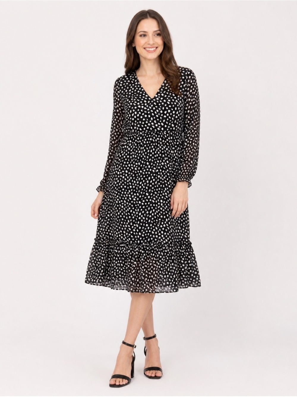 J.Crew Black White Polka Dot Tiered Ruffle Hem Midi Dress Women’s PXS NWT
